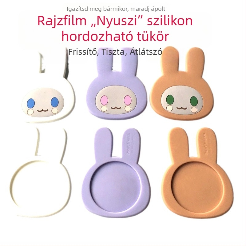 Szilikon kozmetikai tükör aranyos 3D nyuszi designnal, hordozható mini, többfunkciós
