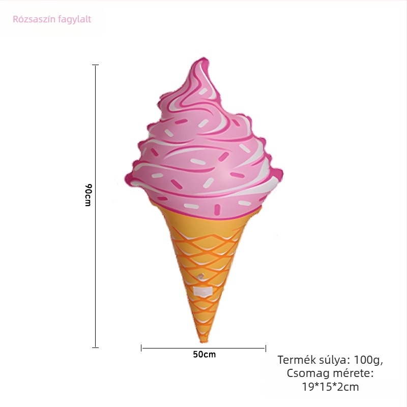 Nagy jégkrém formájú felfújható medencés úszógyűrű – PVC, 90 × 50 cm, kék, rózsaszín, lila