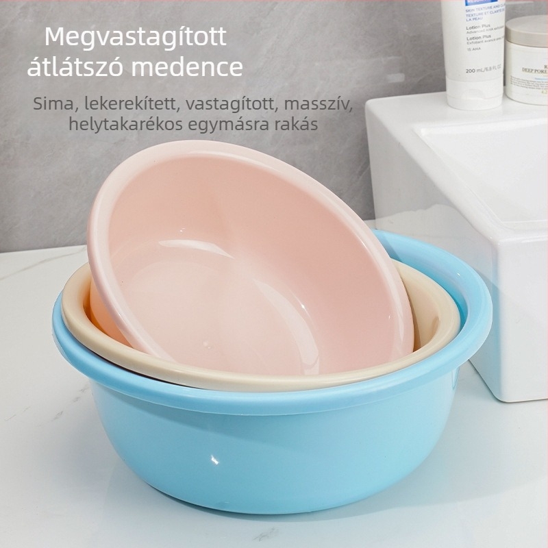 Vastagított műanyag mosóedény, nagy kapacitású, sokoldalú ruhákhoz, zöldségekhez, lábfürdőhöz és fürdéshez