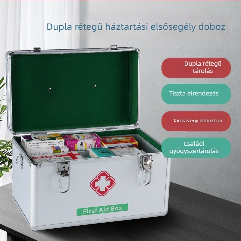 Könnyen hordozható orvosi doboz alumíniumötvözetből otthoni használatra és elsősegélynyújtáshoz