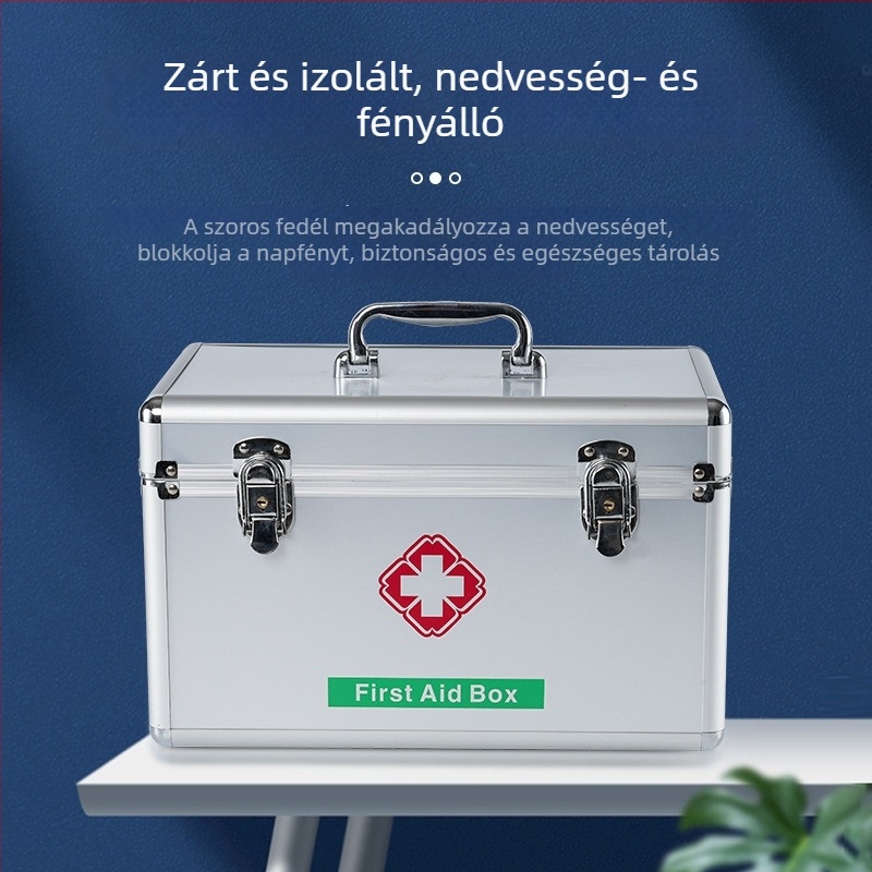 Könnyen hordozható orvosi doboz alumíniumötvözetből otthoni használatra és elsősegélynyújtáshoz