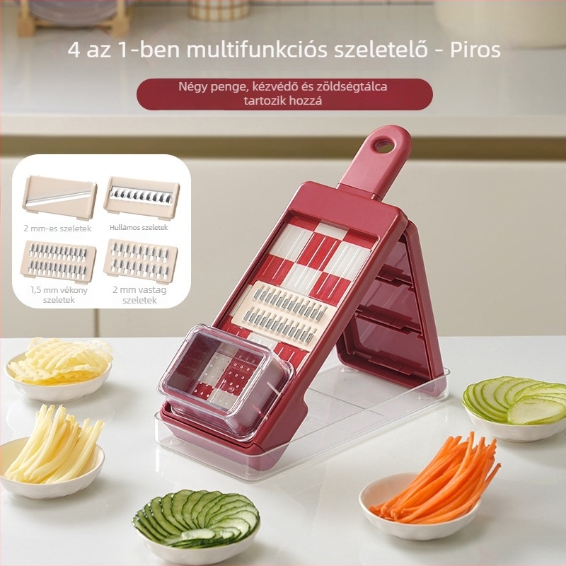 Négy az egyben zöldségvágó kockás mintával, multifunkcionális reszelő levehető reszelővel és szeletelővel
