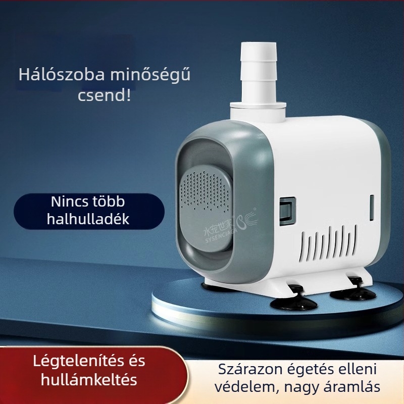 Merülő akváriumpumpa oldalsó szívóval, kis keringetőpumpa vízcsere céljára, csendes működés