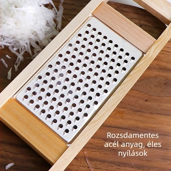 Kerek lyukú reszelő dumpling töltelékekhez és zöldségekhez, rozsdamentes acél és tömörfa, hagyományos konyhai eszköz
