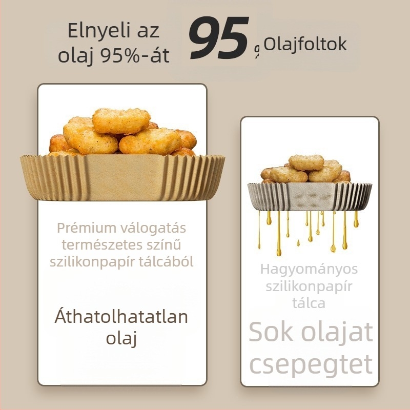 Air fryerhez készült négyszögletes, egyszer használatos olajpapírtálca dupla oldali szilikon-olaj bevonattal, hőálló sütéshez és grillhez