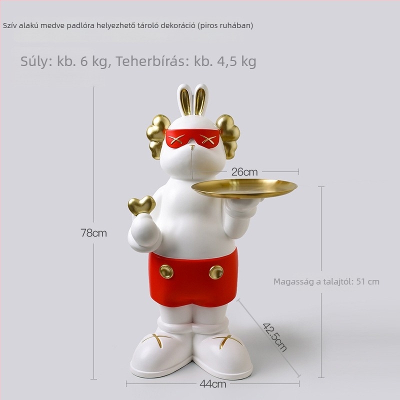 Behanmei Nagy gyanta nyuszi padlón álló szobor, nappaliba, TV‑szekrényhez és bejárathoz