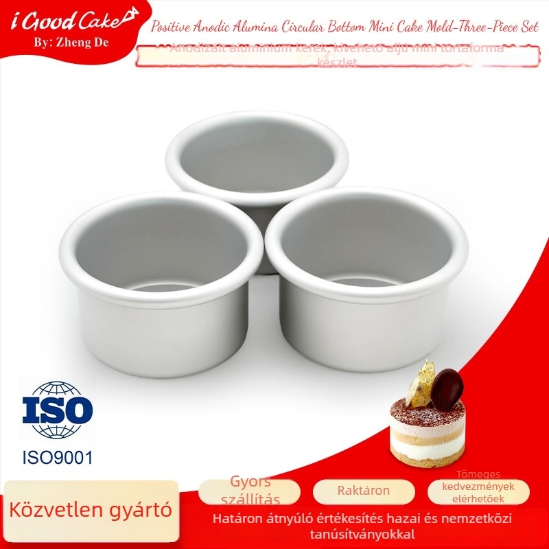 3 darabos kerek mini tortaforma, levehető alj, anodizált alumínium, méret 3x2 hüvelyk, 1,2 mm vastag