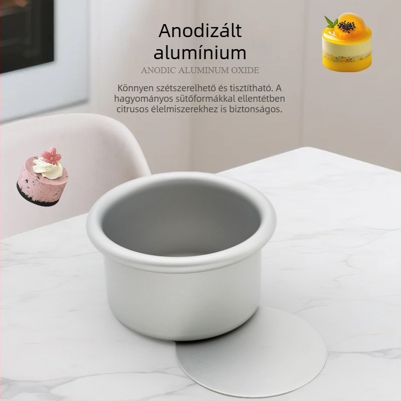 3 darabos kerek mini tortaforma, levehető alj, anodizált alumínium, méret 3x2 hüvelyk, 1,2 mm vastag