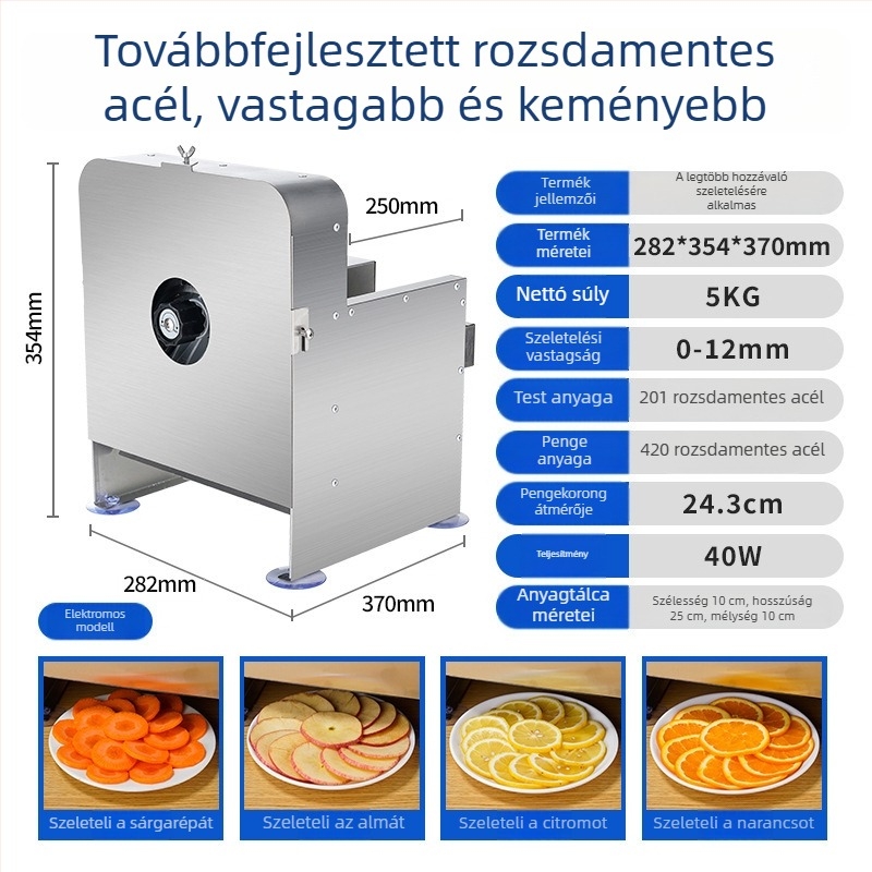 Rozsdamentes acélból készült, multifunkcionális gyümölcs- és zöldségszeletelő, elektromos és manuális használathoz, citromhoz, burgonyához és más zöldségekhez.