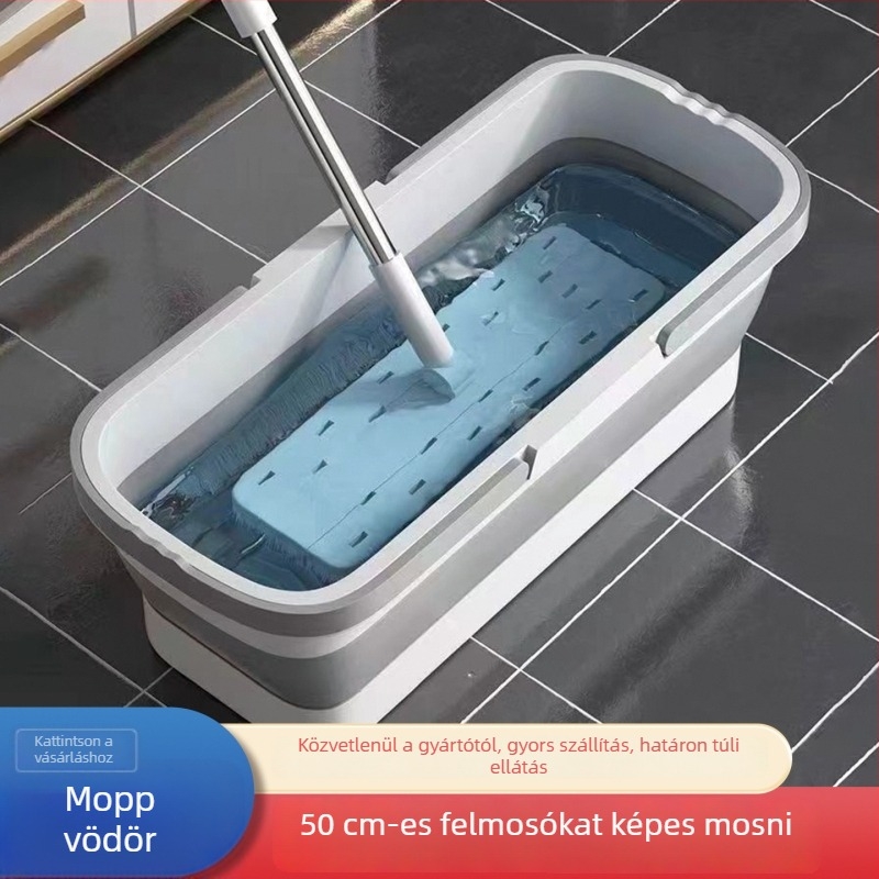 Vastagított, tartós összecsukható felmosóvödör, téglalap alakú, lapos kivitelű, műanyag
