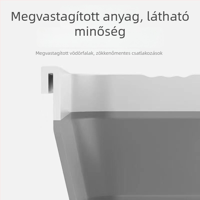 Vastagított, tartós összecsukható felmosóvödör, téglalap alakú, lapos kivitelű, műanyag