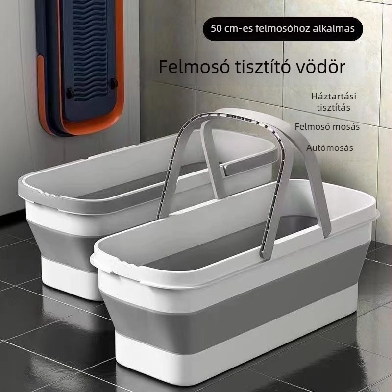 Vastagított, tartós összecsukható felmosóvödör, téglalap alakú, lapos kivitelű, műanyag