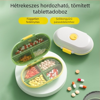 Hordozható 7 rekeszes tablettás doboz utazáshoz zárható fedél