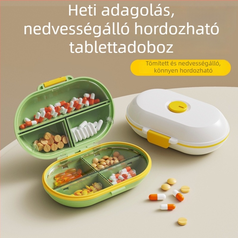 Hordozható 7 rekeszes tablettás doboz utazáshoz zárható fedél