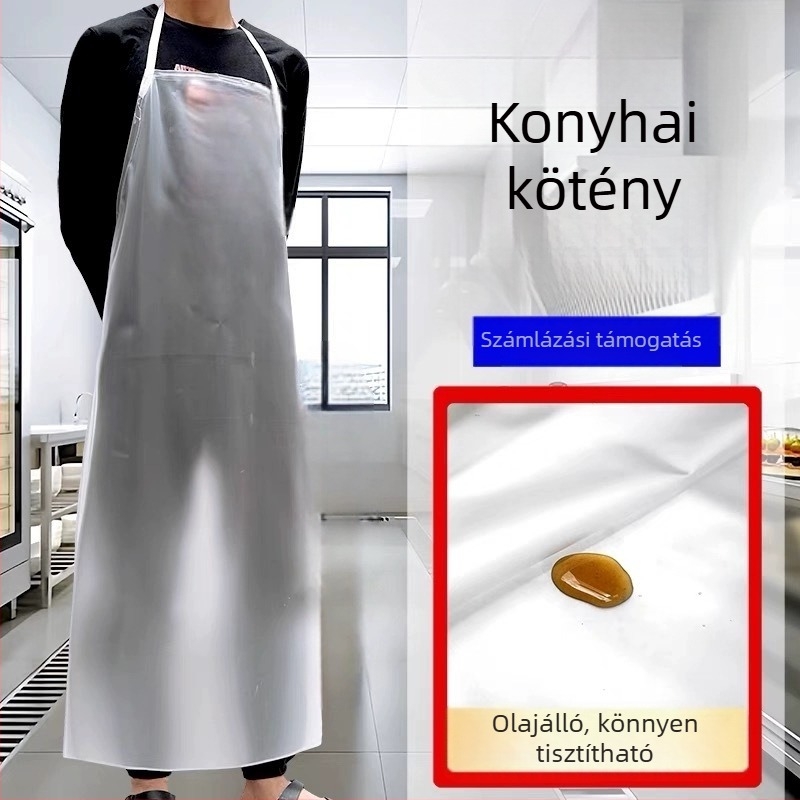 PVC matt áttetsző kötény fehér textil pántokkal, megerősített, vízálló, olajálló, akvakultúra, halászat és konyha számára