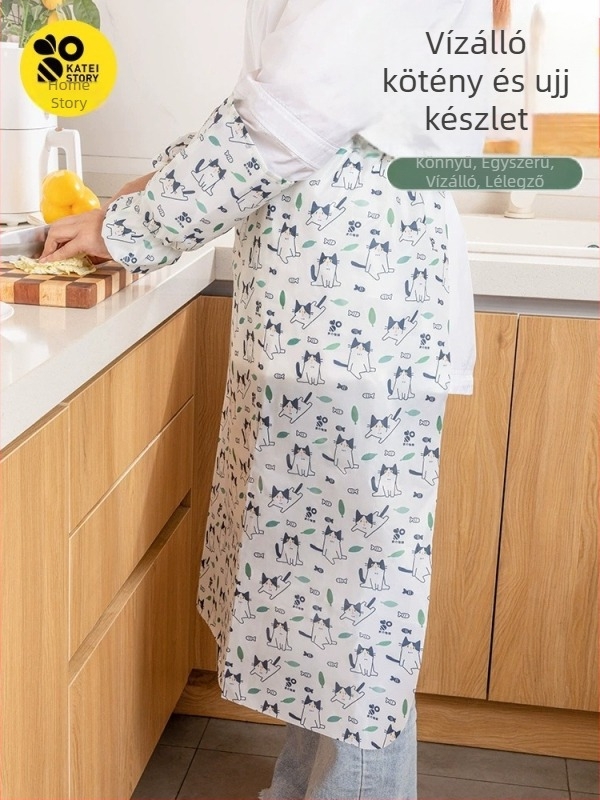Home Story Konyhai vízálló kötény ujjakkal, olaj- és vízálló, 2023-as modell, aranyos főzőruha