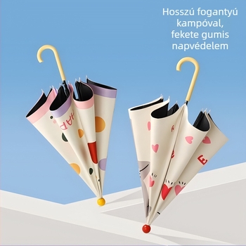 Hosszú nyelű nap- és eső elleni kettős használatú, összecsukható, testreszabható esernyő