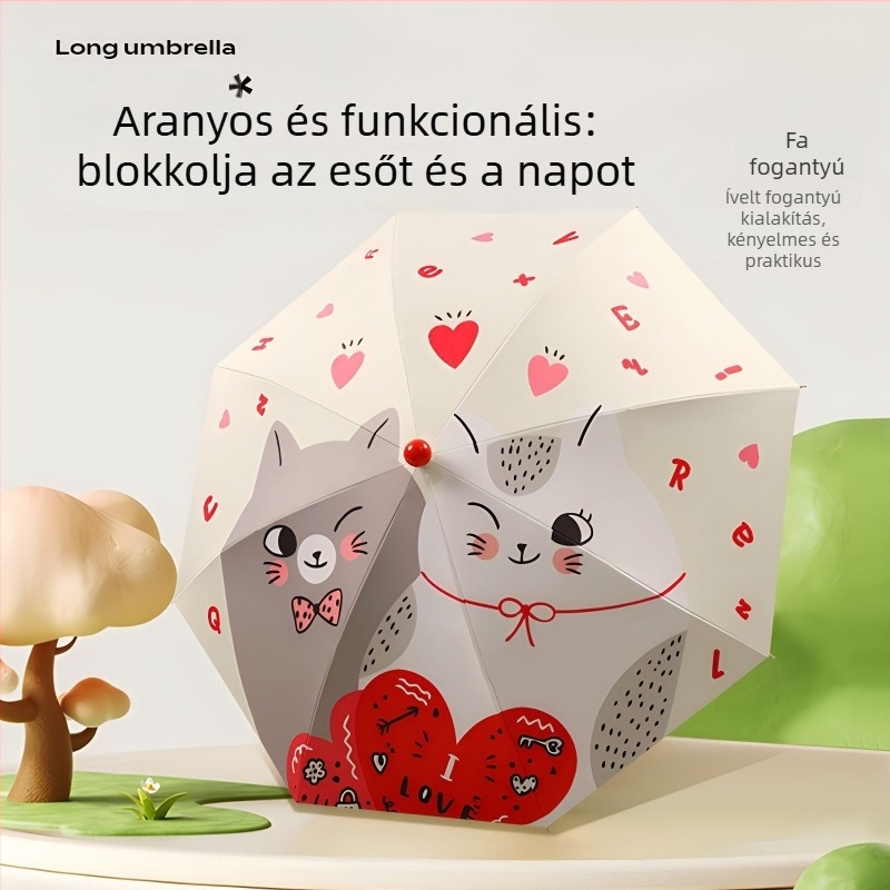 Hosszú nyelű nap- és eső elleni kettős használatú, összecsukható, testreszabható esernyő