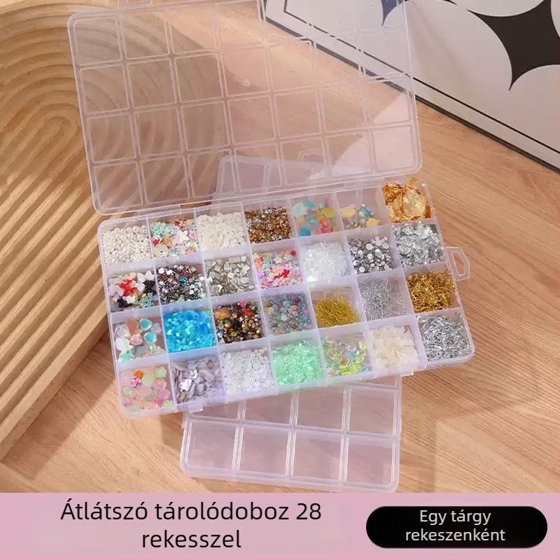 28 rekeszes, egy rétegű műanyag tároló doboz fedéllel, gyöngyök, ékszerek és DIY kézműves projektekhez