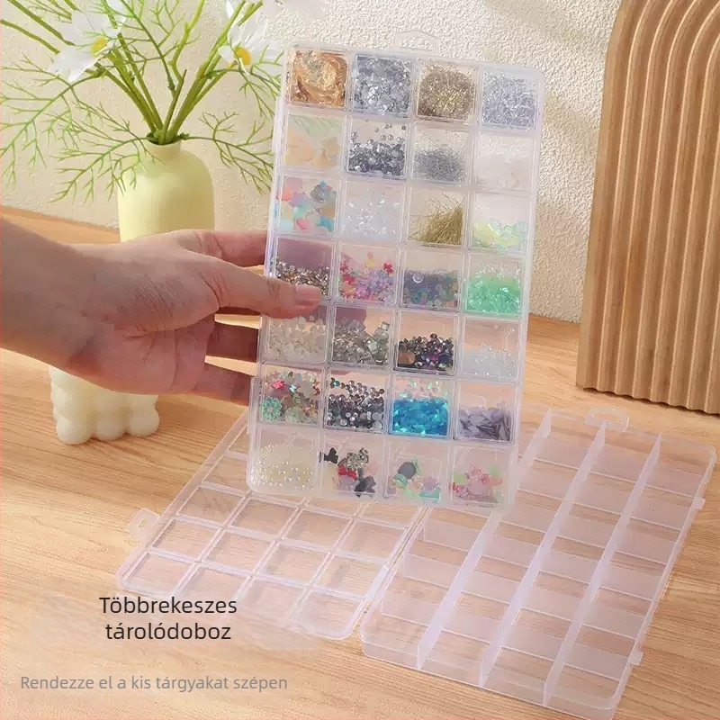 28 rekeszes, egy rétegű műanyag tároló doboz fedéllel, gyöngyök, ékszerek és DIY kézműves projektekhez