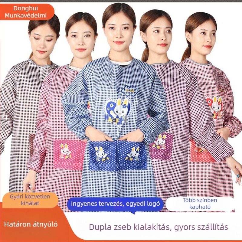 Poliészter hosszú ujjú kötény szív alakú nyuszival, konyhai vízálló és foltálló.