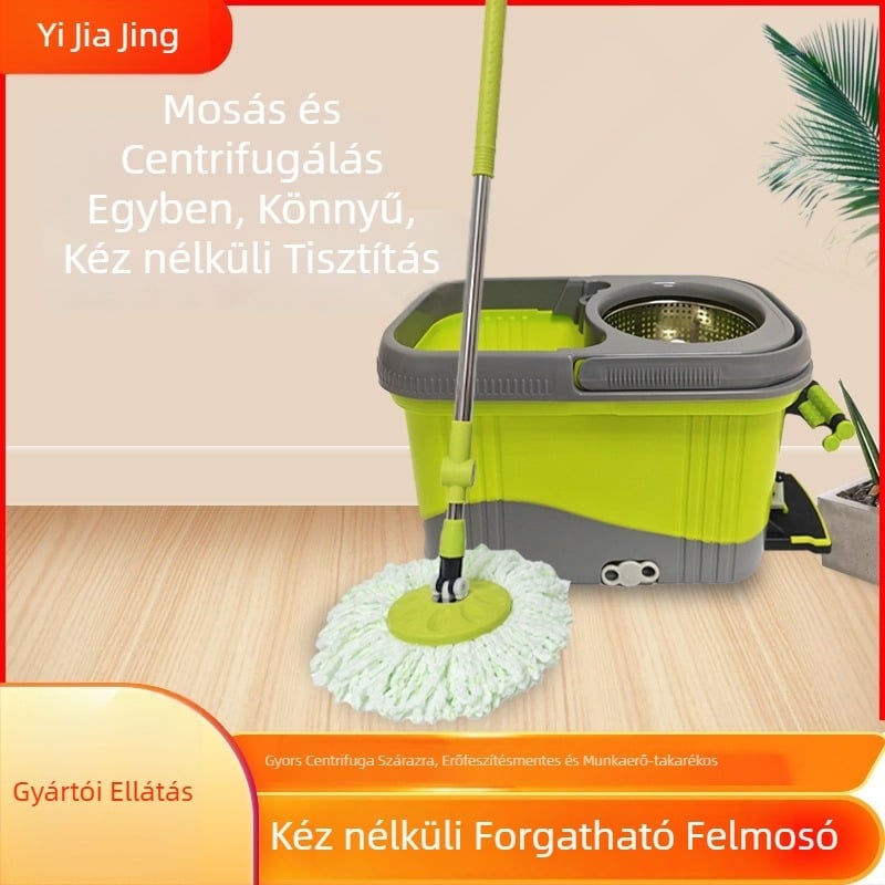 Lábpedállal működtetett mopvödör automatikus centrifugálással, rotáló mop, színes blokkokkal díszített design, mosás-centrifugálás rendszer