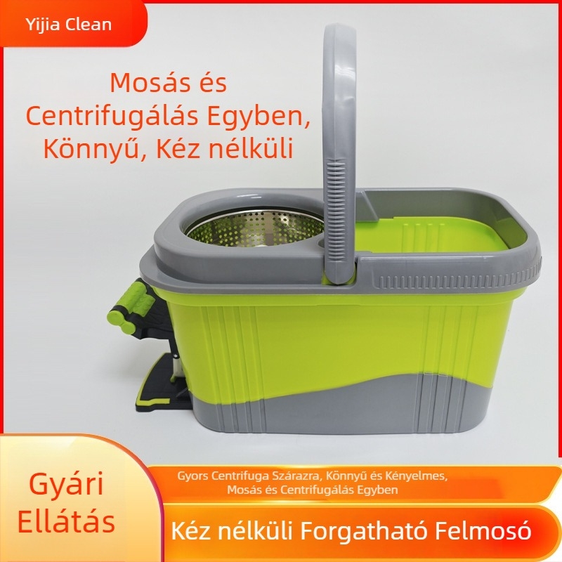 Lábpedállal működtetett mopvödör automatikus centrifugálással, rotáló mop, színes blokkokkal díszített design, mosás-centrifugálás rendszer