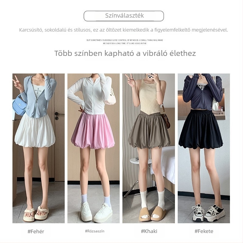 Fehér culotte rövidnadrág, magas derékkal, széles szabású és puffos lámpás stílus