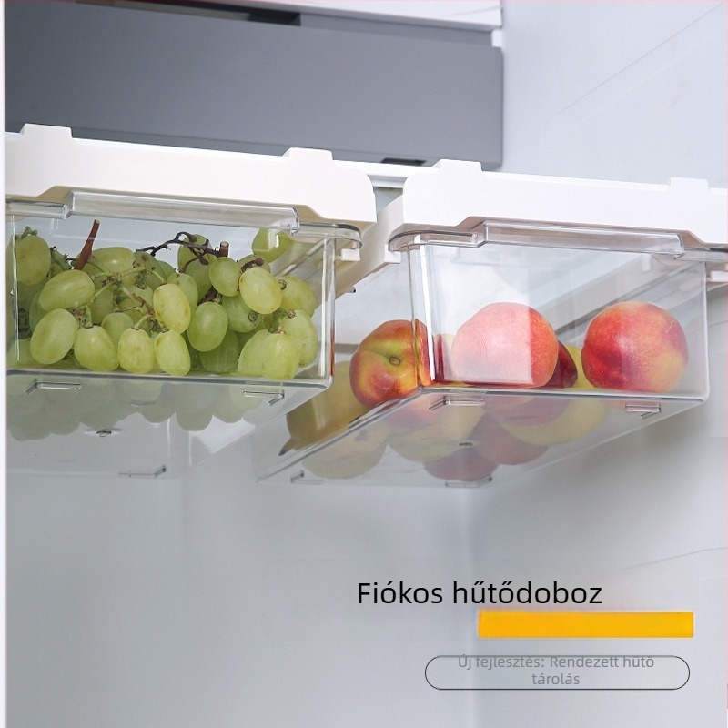 Átlátszó függő hűtőszekrény tároló doboz, vastag falú, nagy méret, fogantyúval, fiókos kivitelben, tojásokhoz, gyümölcsökhöz és zöldségekhez