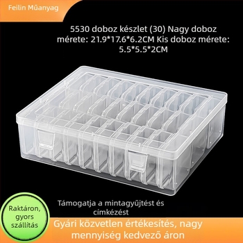 Átlátszó műanyag tároló doboz lehajtható fedéllel, 30 rekesz, nagy kapacitású szervező