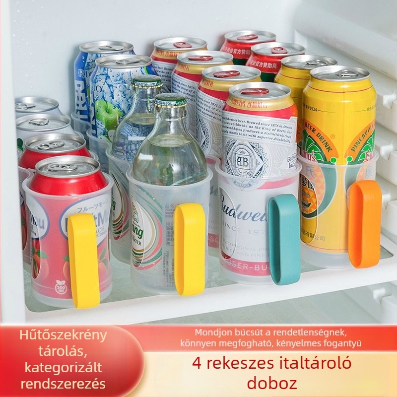 Hűtőszekrény italok tároló doboz sör és cola dobozokhoz, rétegelt gördítő fiók, összecsukható konyhai rendező