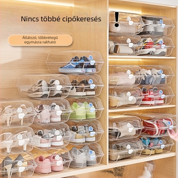 Átlátszó akril cipő tároló doboz, cipőszekrény, helytakarékos, autóhoz