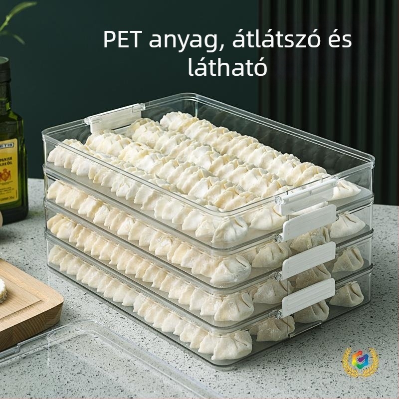 Átlátszó dumpling- és wonton tároló doboz fagyasztáshoz és frissesség megőrzéséhez