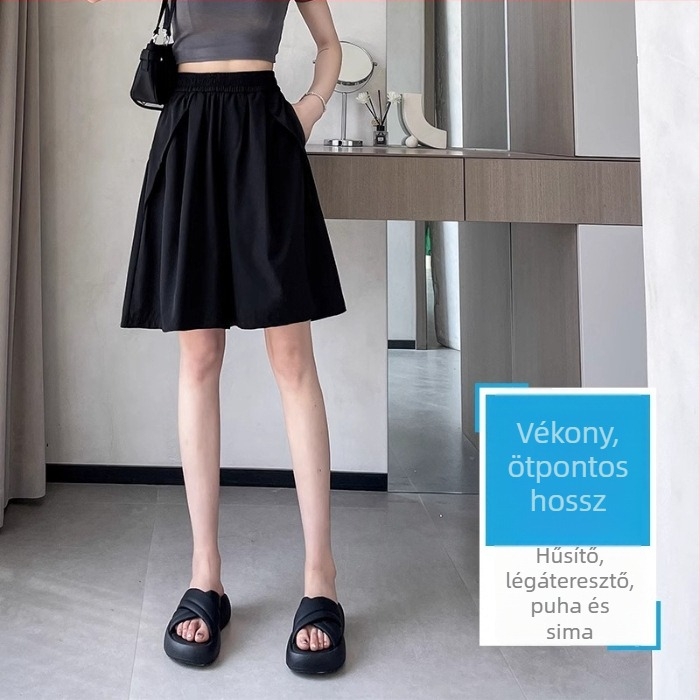 Női gyorsan száradó skort, magas derék, laza szabású, capri hossz, nyári sportos mindennapokra.