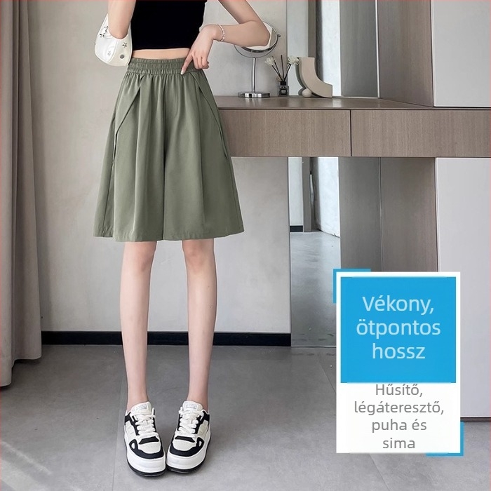 Női gyorsan száradó skort, magas derék, laza szabású, capri hossz, nyári sportos mindennapokra.