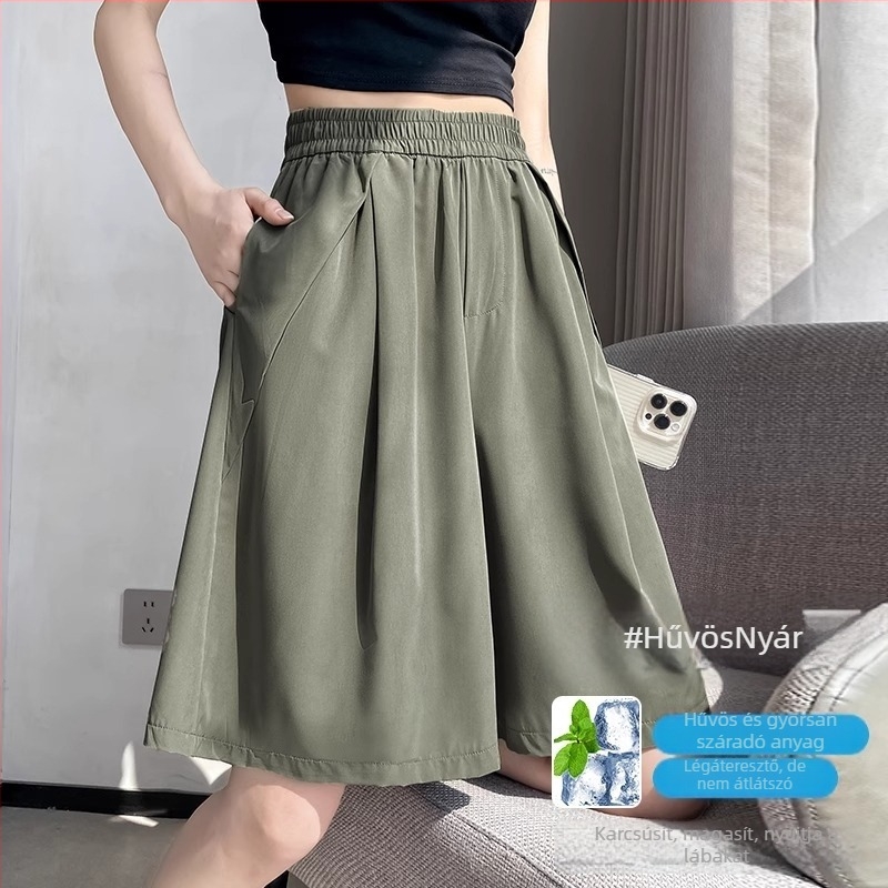 Női gyorsan száradó skort, magas derék, laza szabású, capri hossz, nyári sportos mindennapokra.