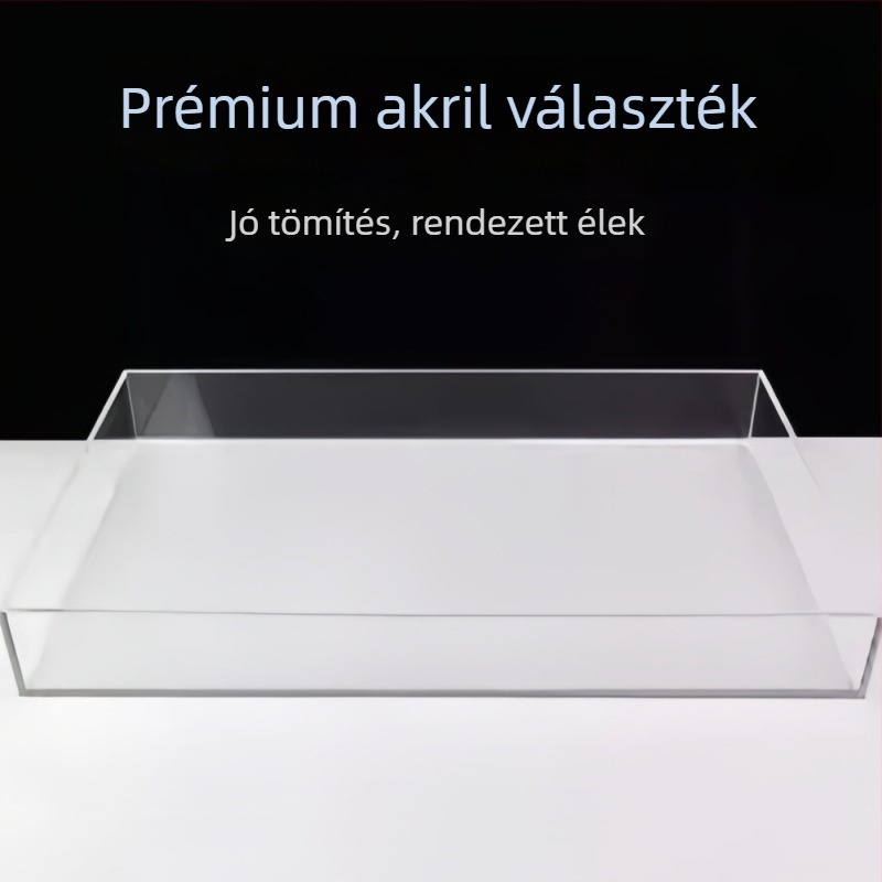 Átlátszó kiállító doboz porvédett fedéllel, integrált kiállító egység és fiókos tálca figuráknak