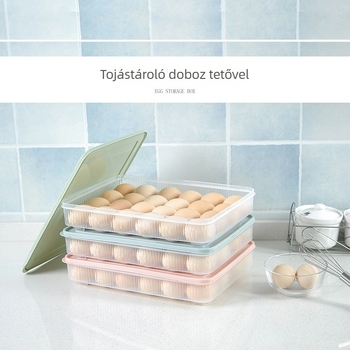 Fedéllel ellátott tojás tároló doboz hűtőszekrényhez, 24 rekeszes többszintes tojás tartó