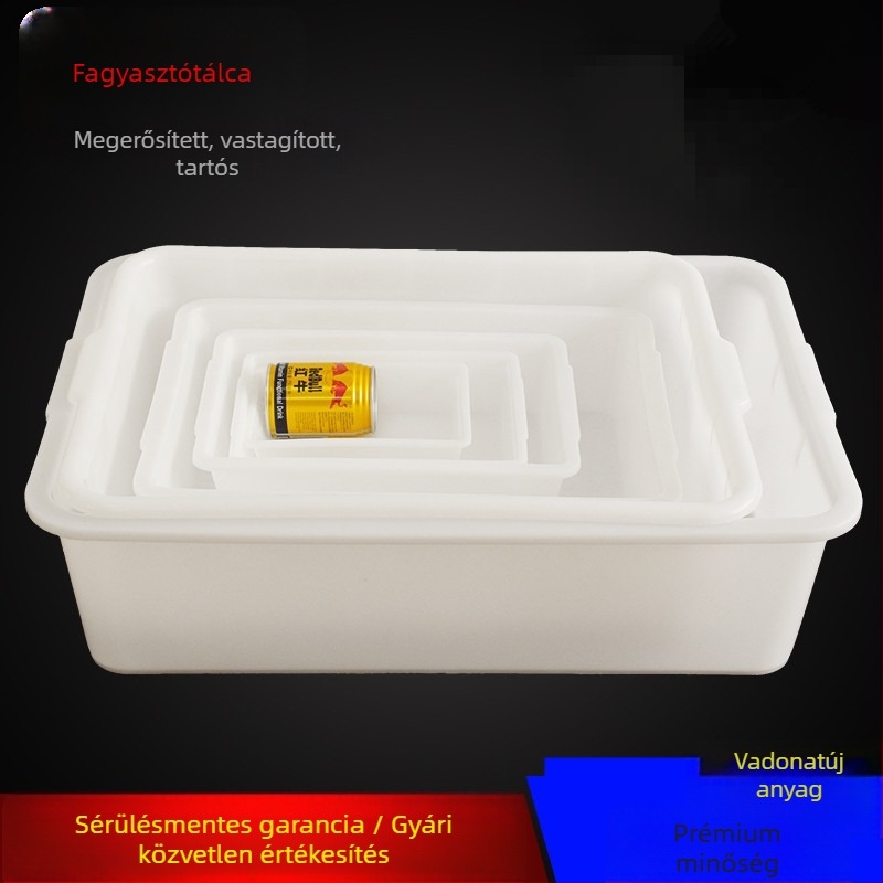 Fehér vastagított műanyag téglalap alakú fagyasztótálca élelmiszerek tárolására, 2 L, fedél nélkül, rakható