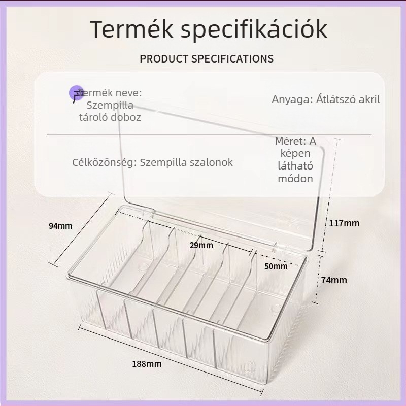 Akril szempilla eszközök tároló doboza fedővel