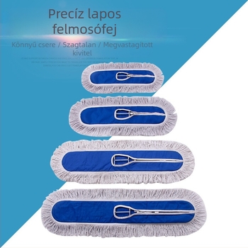 Pamut fonal lapos mop rozsdamentes acél rúddal – 40/60/80 cm, nagy nedvszívás, szállodai és ipari tisztításra