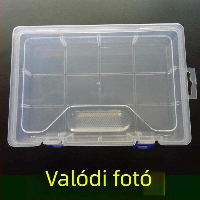 Kétszintes átlátszó téglalap alakú műanyag tároló doboz 8 rekesszel és fedéllel mintákhoz