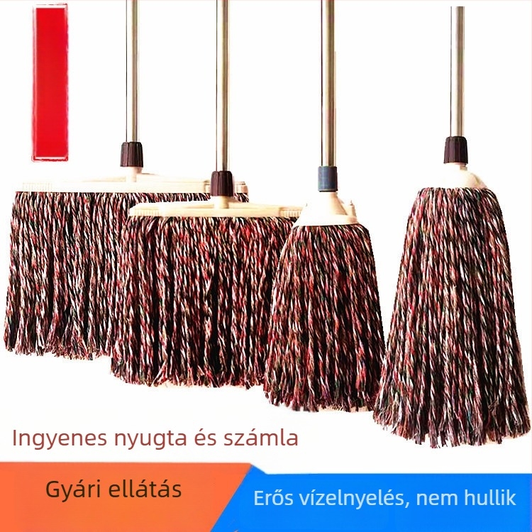 Lapos felmosó rozsdamentes acél rúddal, vízfelvevő pamutszálas mop háztartási használatra