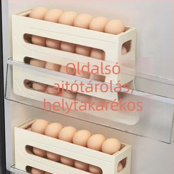 Négy rétegű csúszó tojástartó hűtőhöz, automatikus gördülő tojásos tál, konyhai tojás tároló