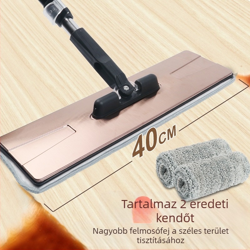 Nagy felületekhez ideális lapos felmosó, kézi nyomás nélkül, textil fej klipszes fejjel, háztartási erőmegtakarítás