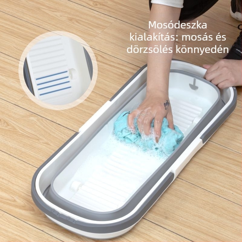 Összecsukható, hordozható mop vödör fogantyúval, téglalap alakú műanyag vödör ploch mophoz, padló tisztító medence