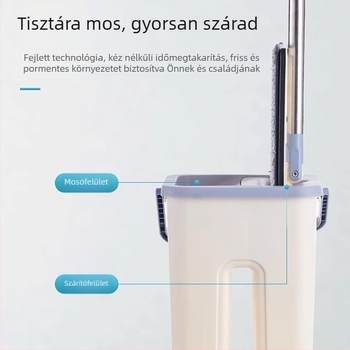 Kényelmes száraz és nedves felhasználású mop vödörfedéllel, kézi mosás nélkül, lapos forgó fejű háztartási mop