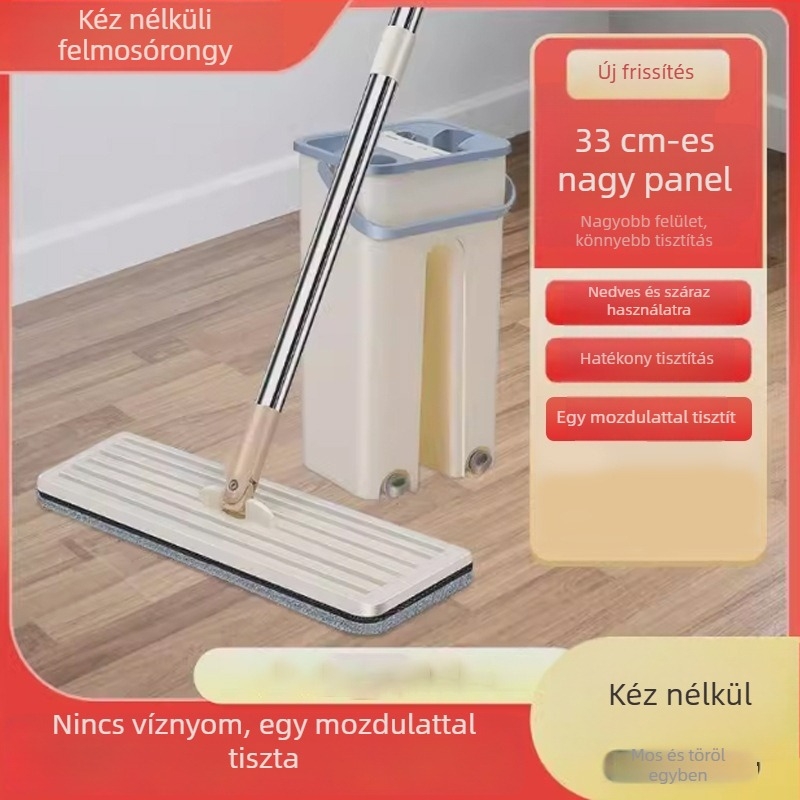 Kényelmes száraz és nedves felhasználású mop vödörfedéllel, kézi mosás nélkül, lapos forgó fejű háztartási mop