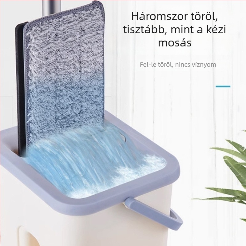 Kényelmes száraz és nedves felhasználású mop vödörfedéllel, kézi mosás nélkül, lapos forgó fejű háztartási mop