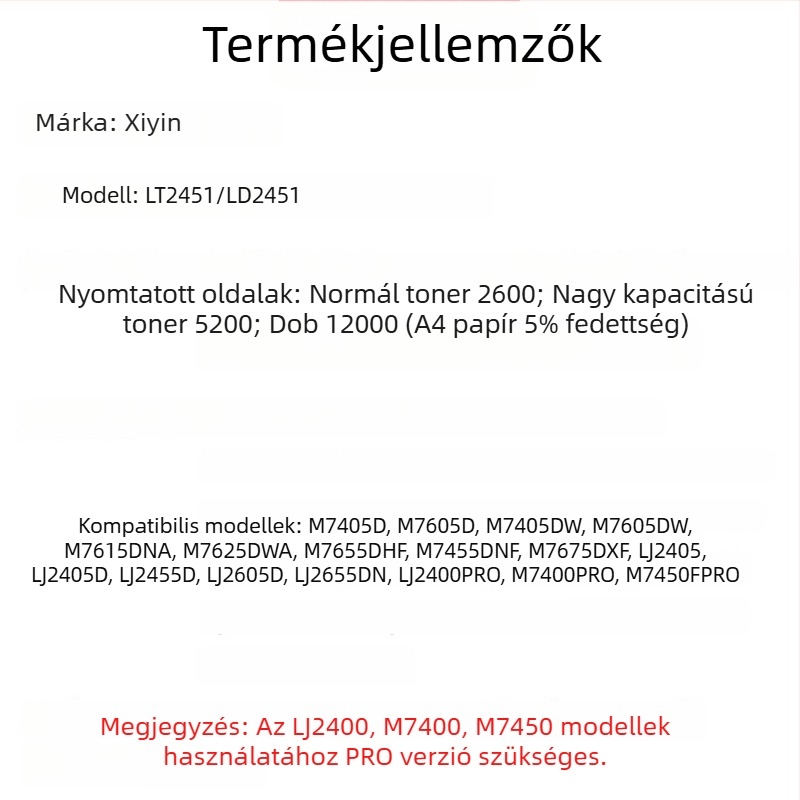 LT2451 Tonerkazetta tartó Lenovo nyomtatókhoz M7455DNF, M7675DXF, LJ2655DN